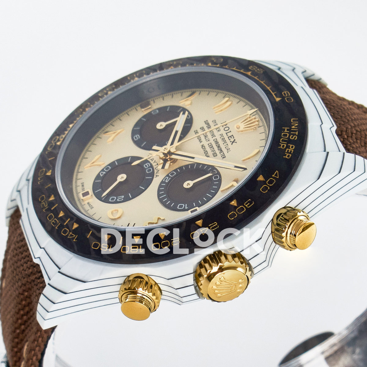 Rolex Daytona Custom DIW Desert Eagle White Carbon Brown Strap DIWF SH4130 replica - crown side front