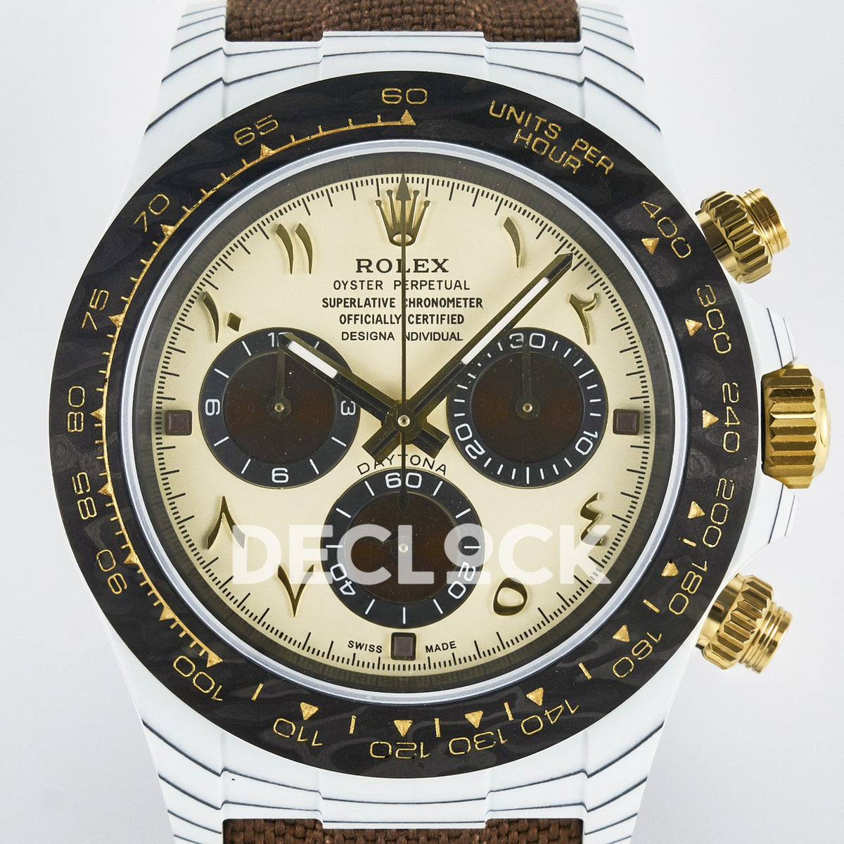 Rolex Daytona Custom DIW Desert Eagle White Carbon Brown Strap DIWF SH4130 replica - dial close up