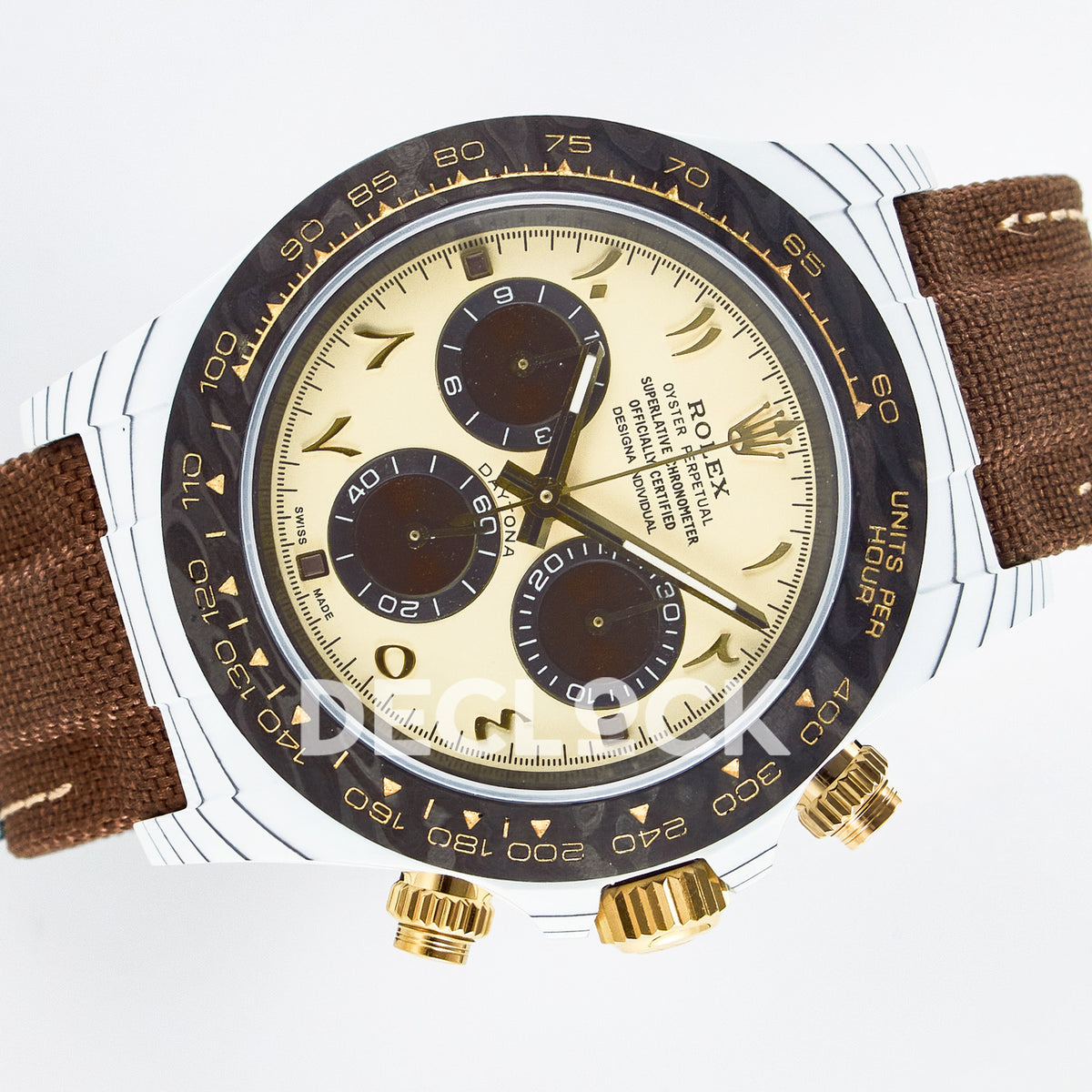 Rolex Daytona Custom DIW Desert Eagle White Carbon Brown Strap DIWF SH4130 replica - rotated dial