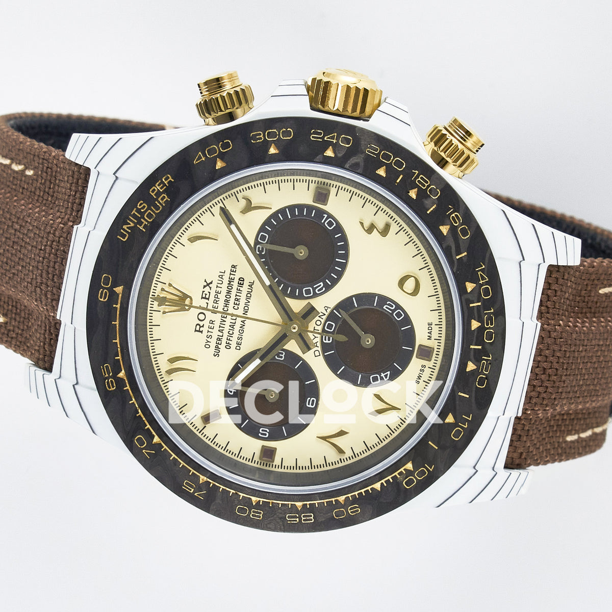 Rolex Daytona Custom DIW Desert Eagle White Carbon Brown Strap DIWF SH4130 replica - rotated front