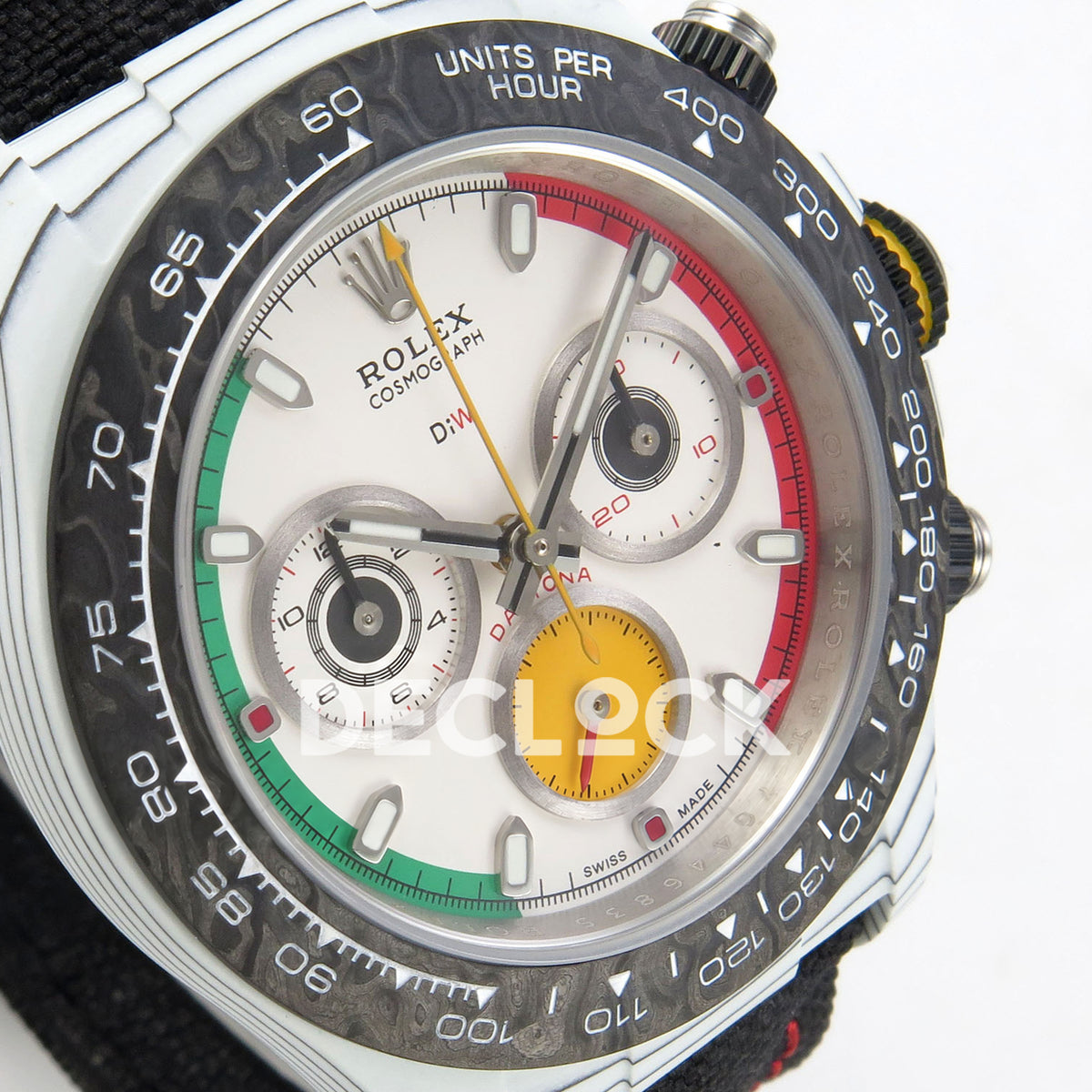 Rolex Daytona Custom DIW Ferrari White Dial DIWF DD4801 replica - angled dial