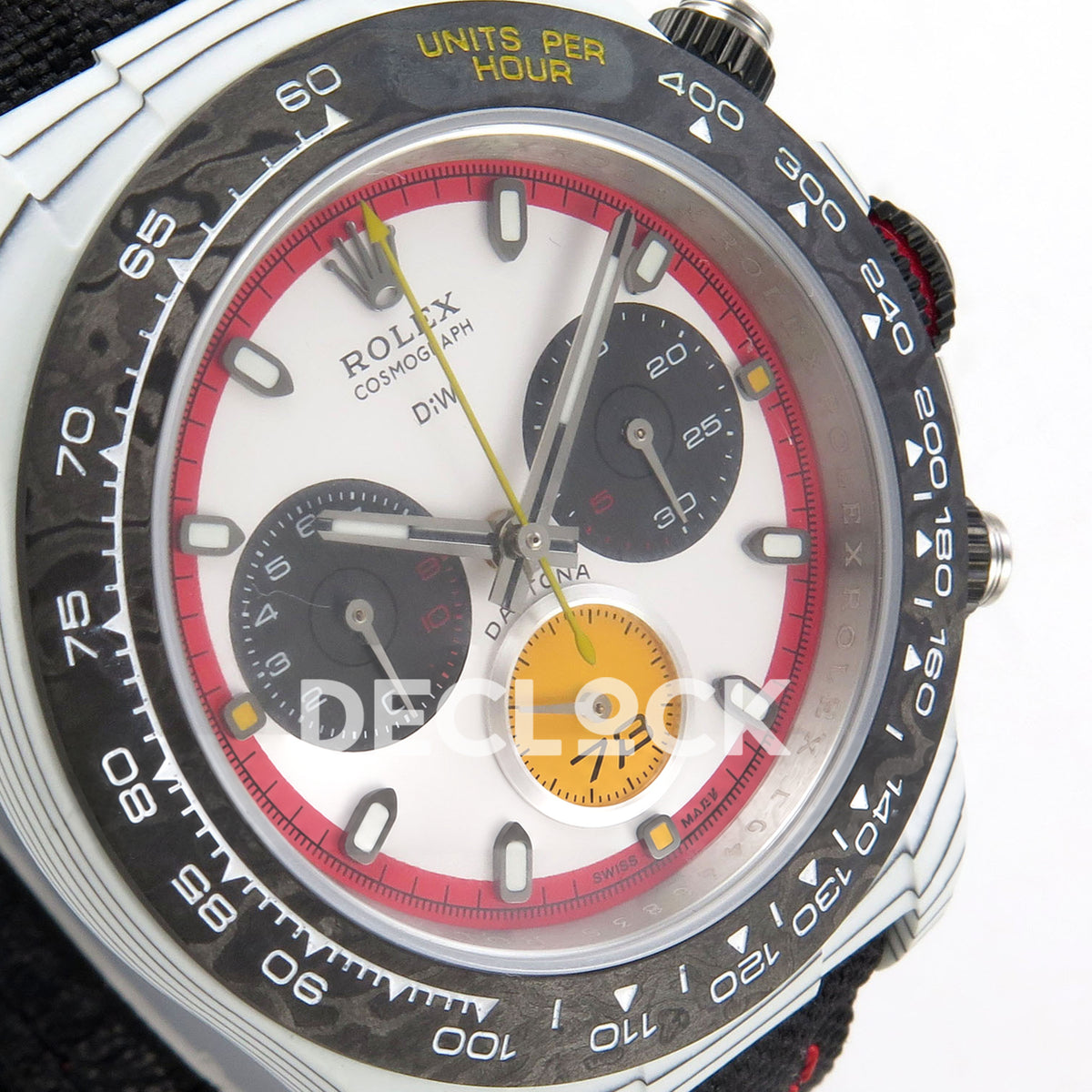 Rolex Daytona Custom DIW Ferrari White Red DIWF DD4801 replica - angled dial