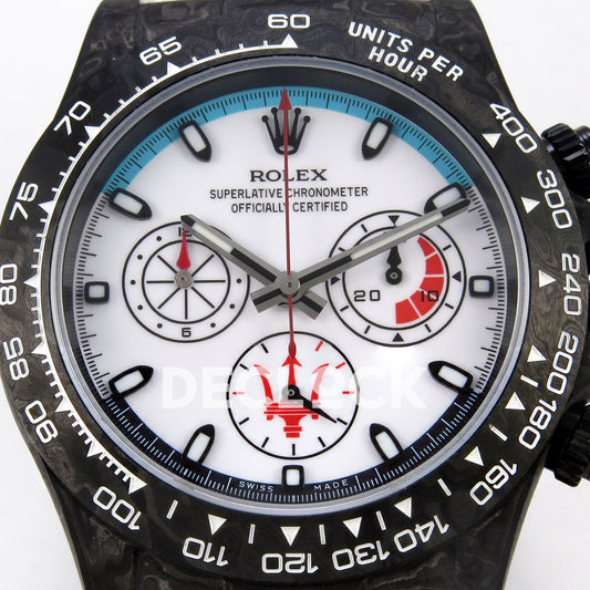 Rolex Daytona Custom DIW 'Maserati' Black Carbon White Dial ANTF DD4801 replica - dial closeup