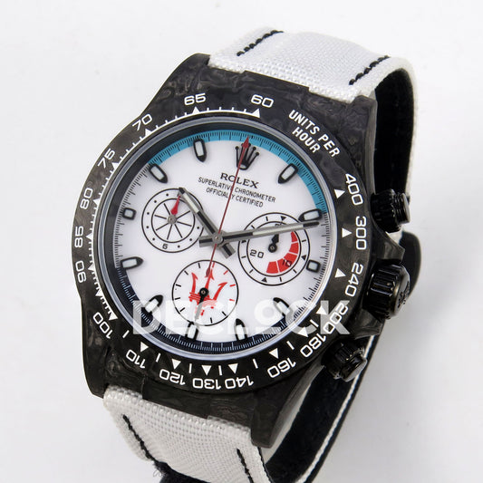 Rolex Daytona Custom DIW 'Maserati' Black Carbon White Dial ANTF DD4801 replica - three quarter
