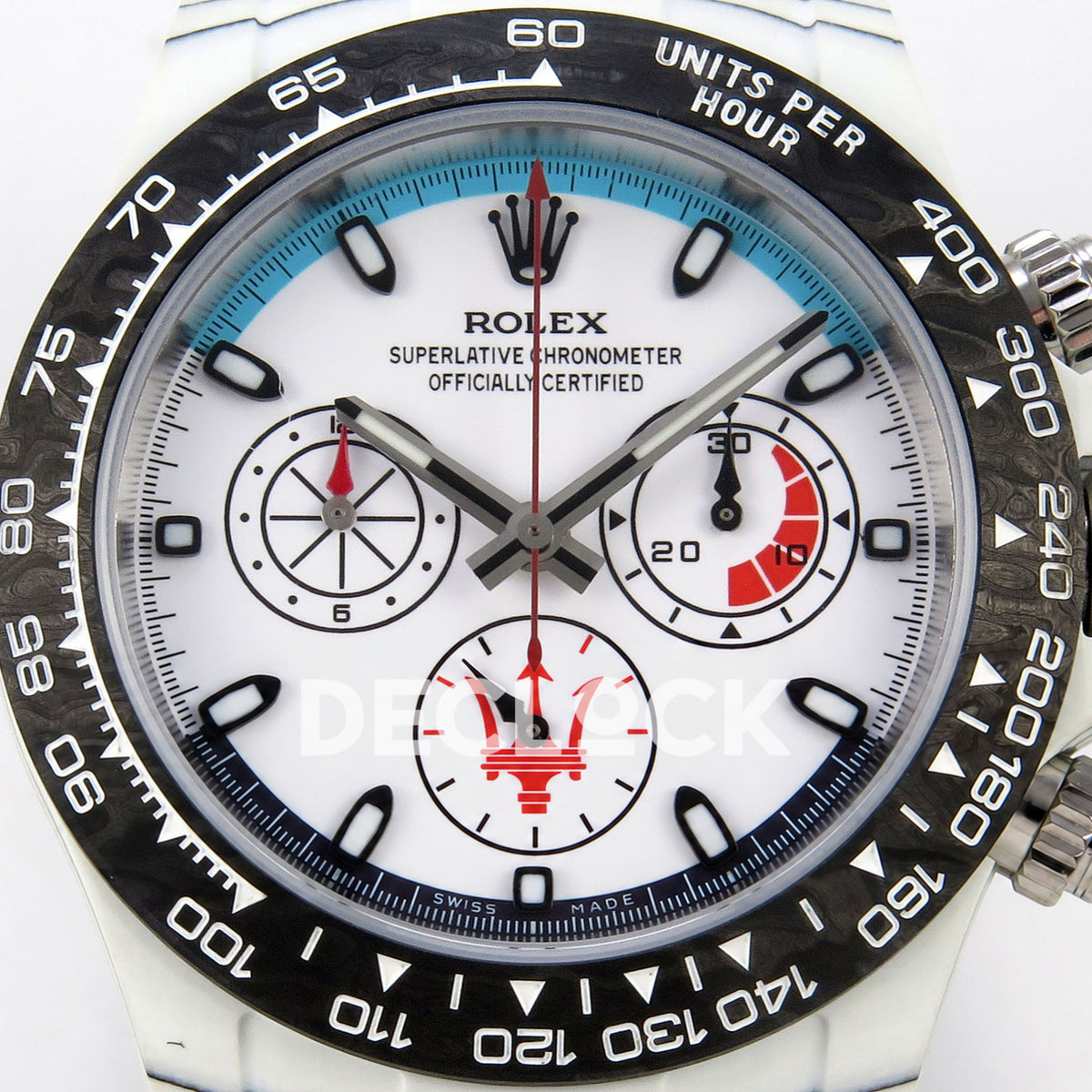 Rolex Daytona Custom DIW 'Maserati' White Carbon White Dial ANTF DD4801 replica - dial closeup