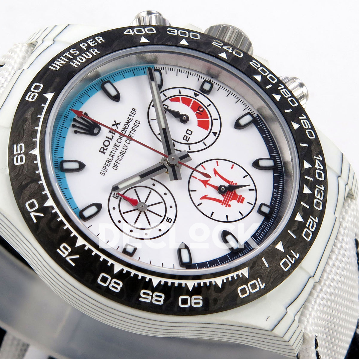 Rolex Daytona Custom DIW 'Maserati' White Carbon White Dial ANTF DD4801 replica - dial side angle