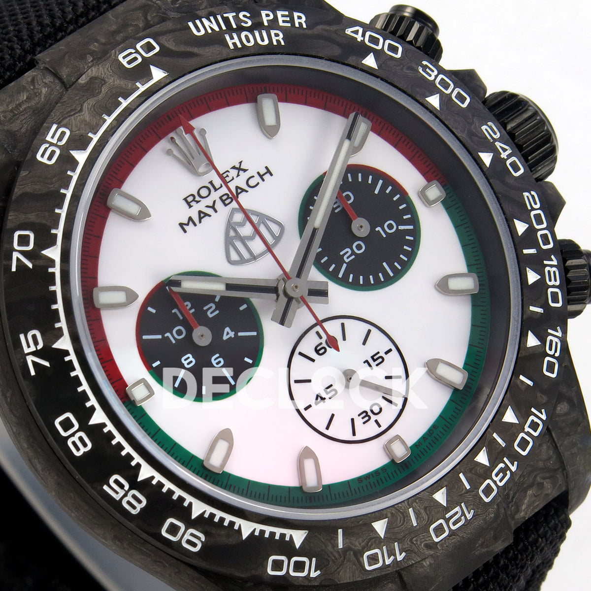 Rolex Daytona Custom DIW 'Maybach' Black Carbon White Dial ANTF DD4801 replica - dial angle left