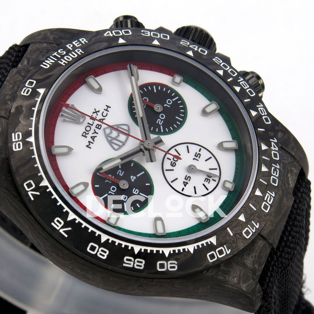 Rolex Daytona Custom DIW 'Maybach' Black Carbon White Dial ANTF DD4801 replica - dial side angle