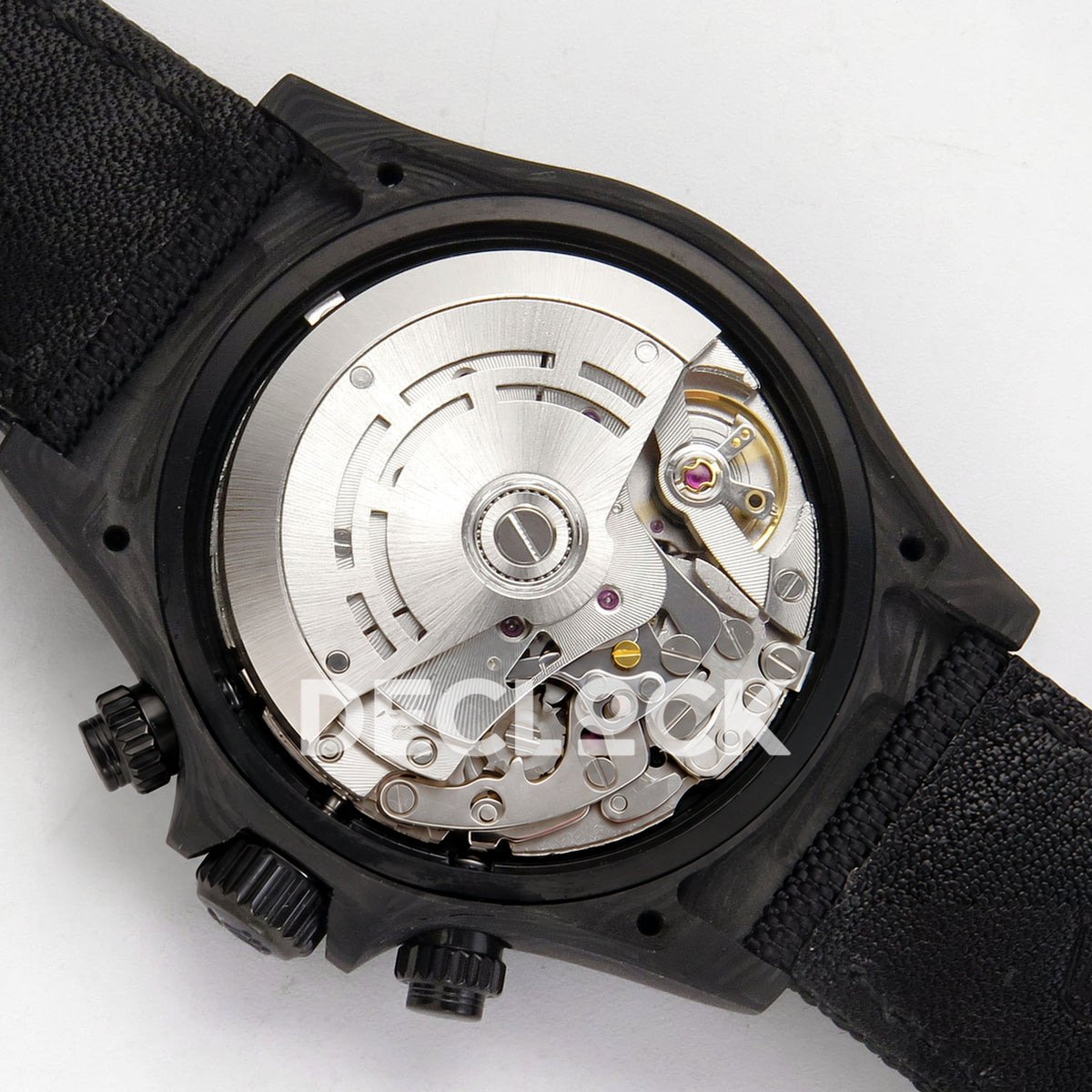 Rolex Daytona Custom DIW 'Maybach' Black Carbon White Dial ANTF DD4801 replica - movement back angle