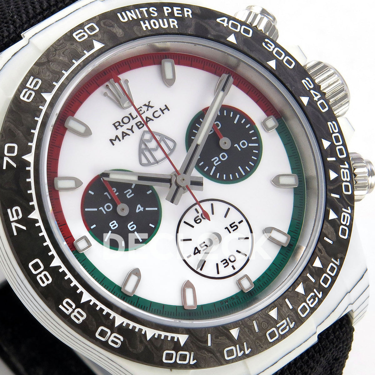 Rolex Daytona Custom DIW 'Maybach' White Carbon White Dial ANTF DD4801 replica - dial angle left