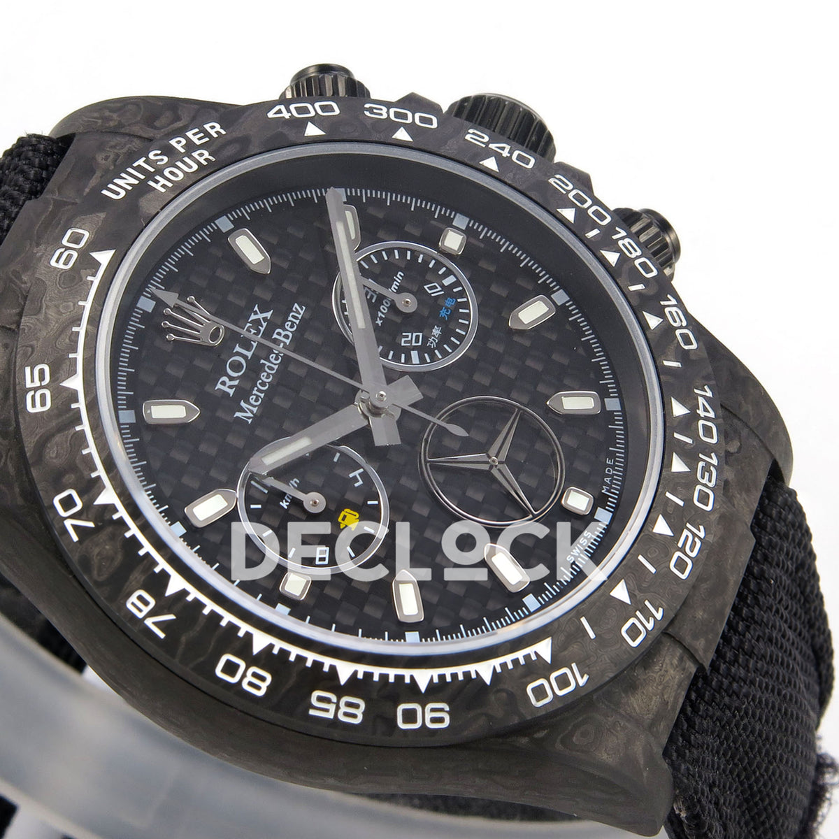 Rolex Daytona Custom DIW 'Mercedes' Black Carbon Black Carbon Fibre Dial ANTF DD4801 replica - dial side angle