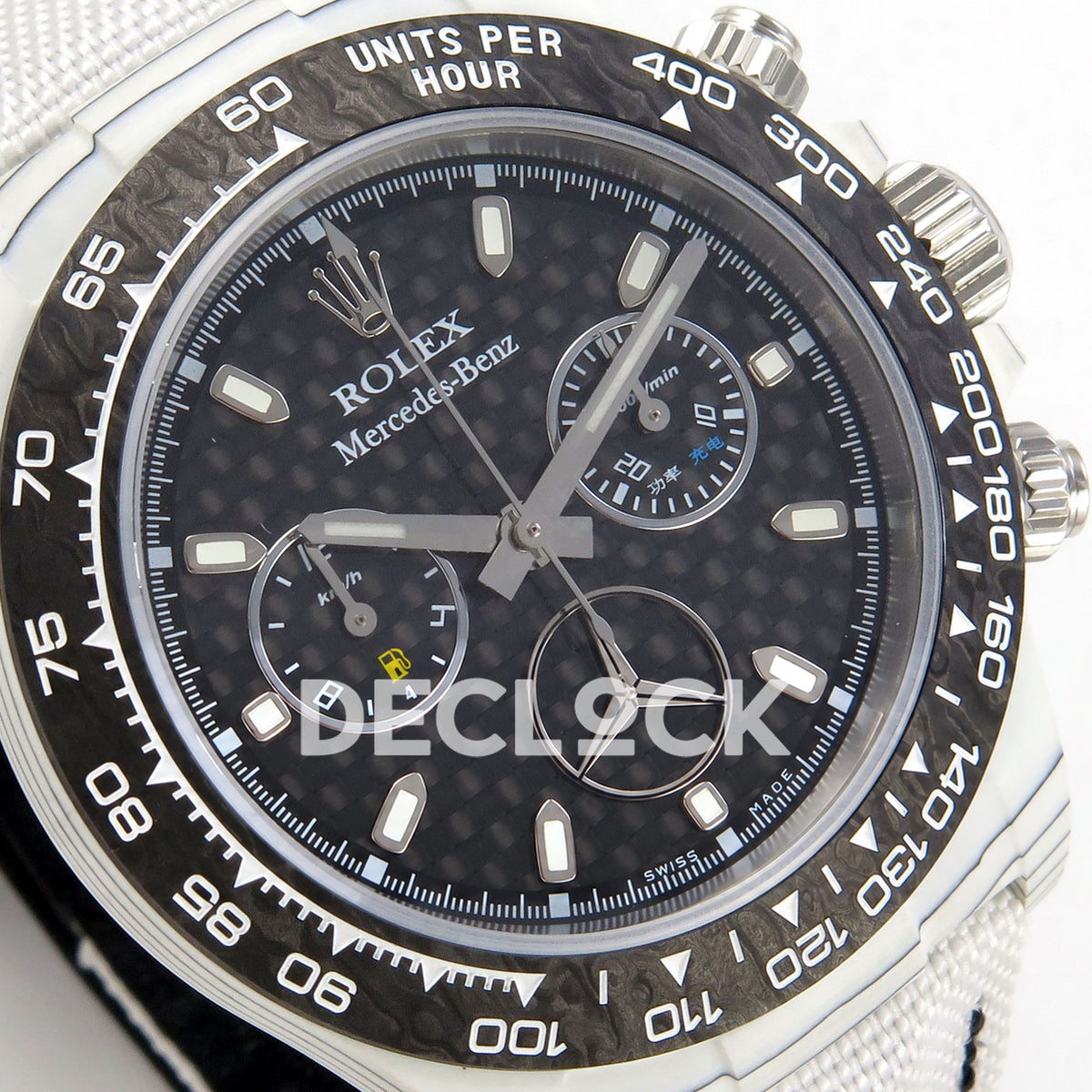 Rolex Daytona Custom DIW 'Mercedes' White Carbon Black Carbon Fibre Dial ANTF DD4801 replica - dial angle left