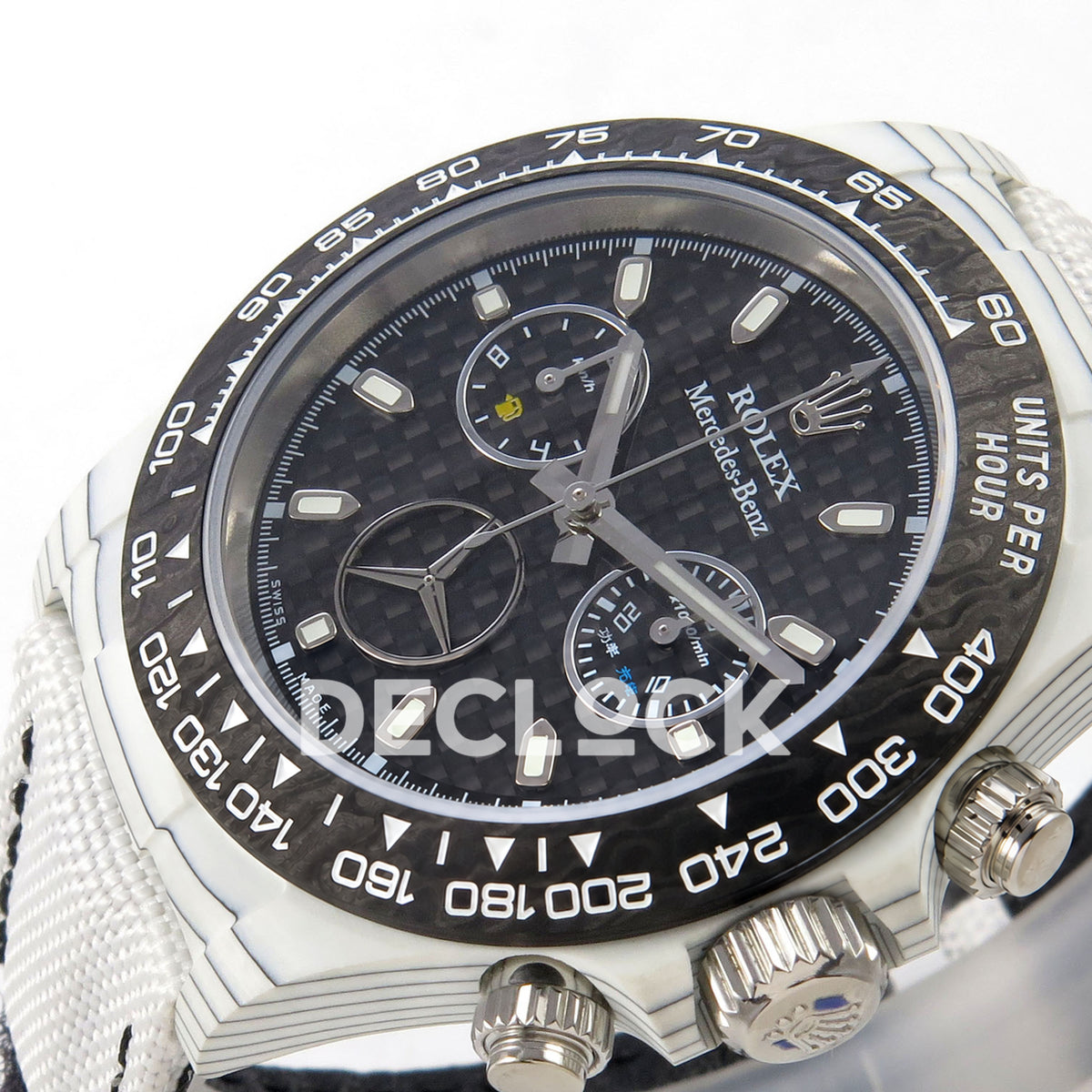 Rolex Daytona Custom DIW 'Mercedes' White Carbon Black Carbon Fibre Dial ANTF DD4801 replica - dial angle right