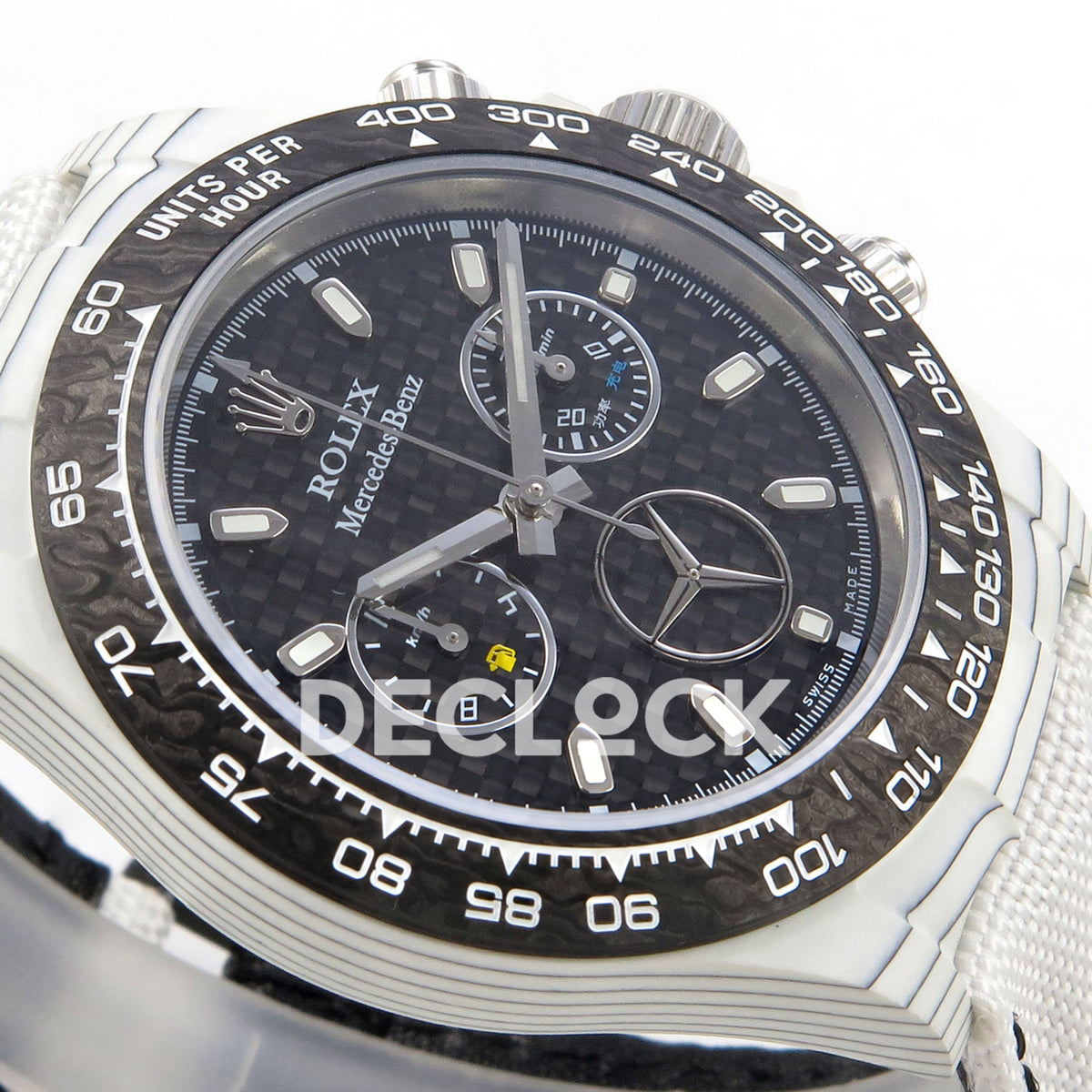 Rolex Daytona Custom DIW 'Mercedes' White Carbon Black Carbon Fibre Dial ANTF DD4801 replica - dial side angle