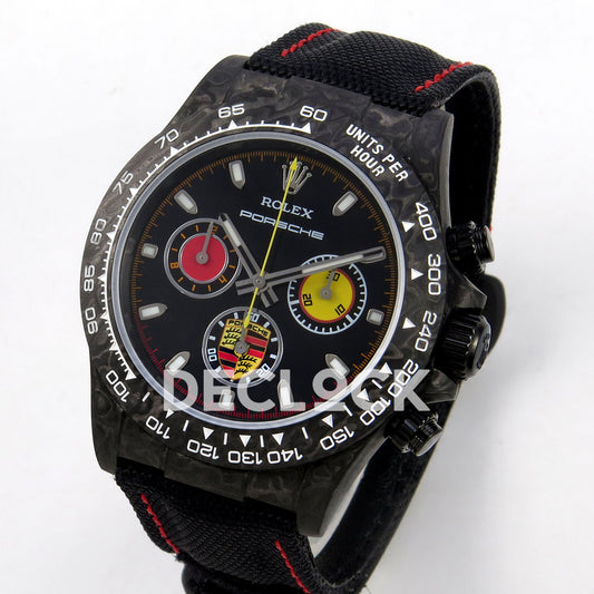 Rolex Daytona Custom DIW 'Porsche' Black Carbon Black Dial ANTF DD4801 replica - three quarter