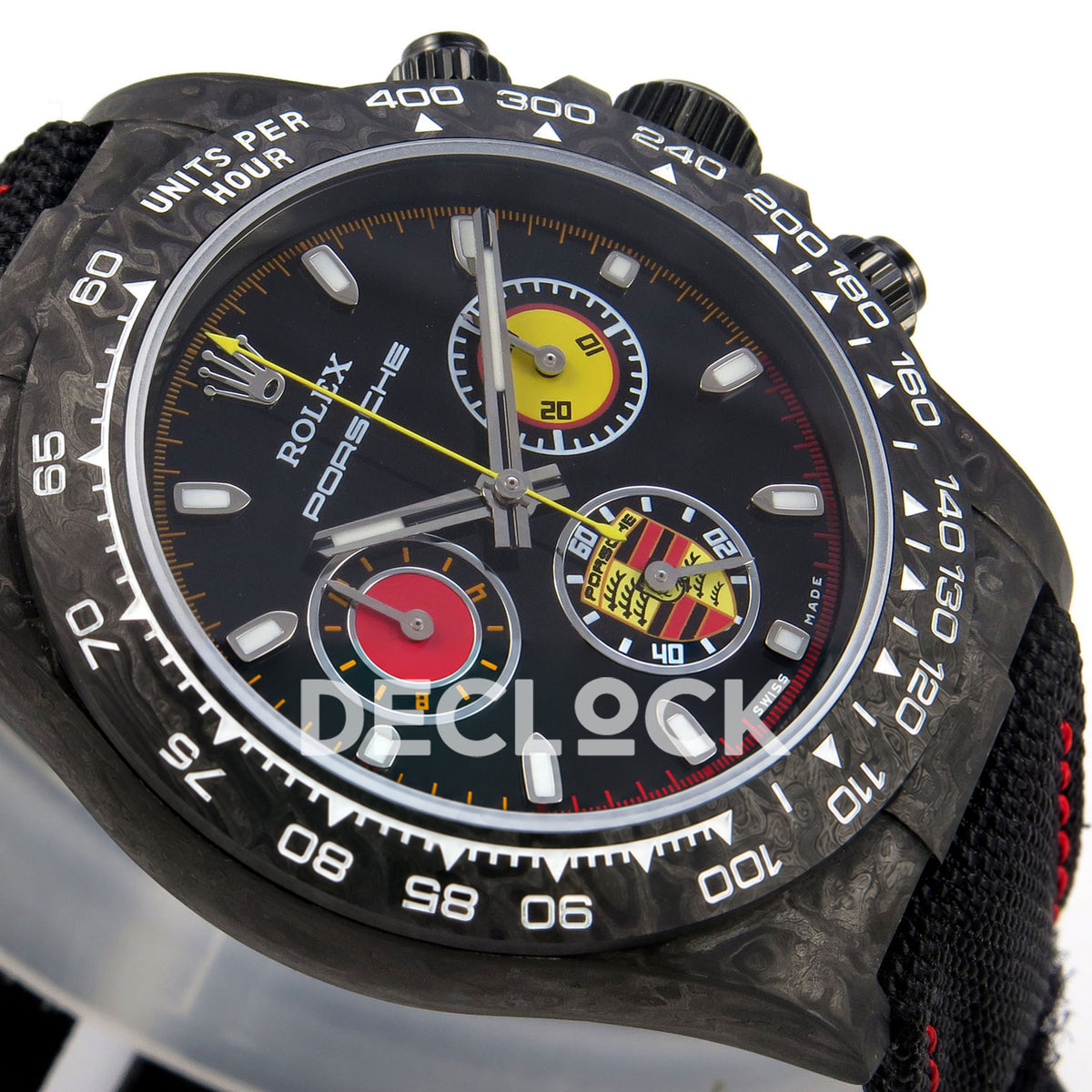 Rolex Daytona Custom DIW 'Porsche' Black Carbon Black Dial ANTF DD4801 replica - dial side angle