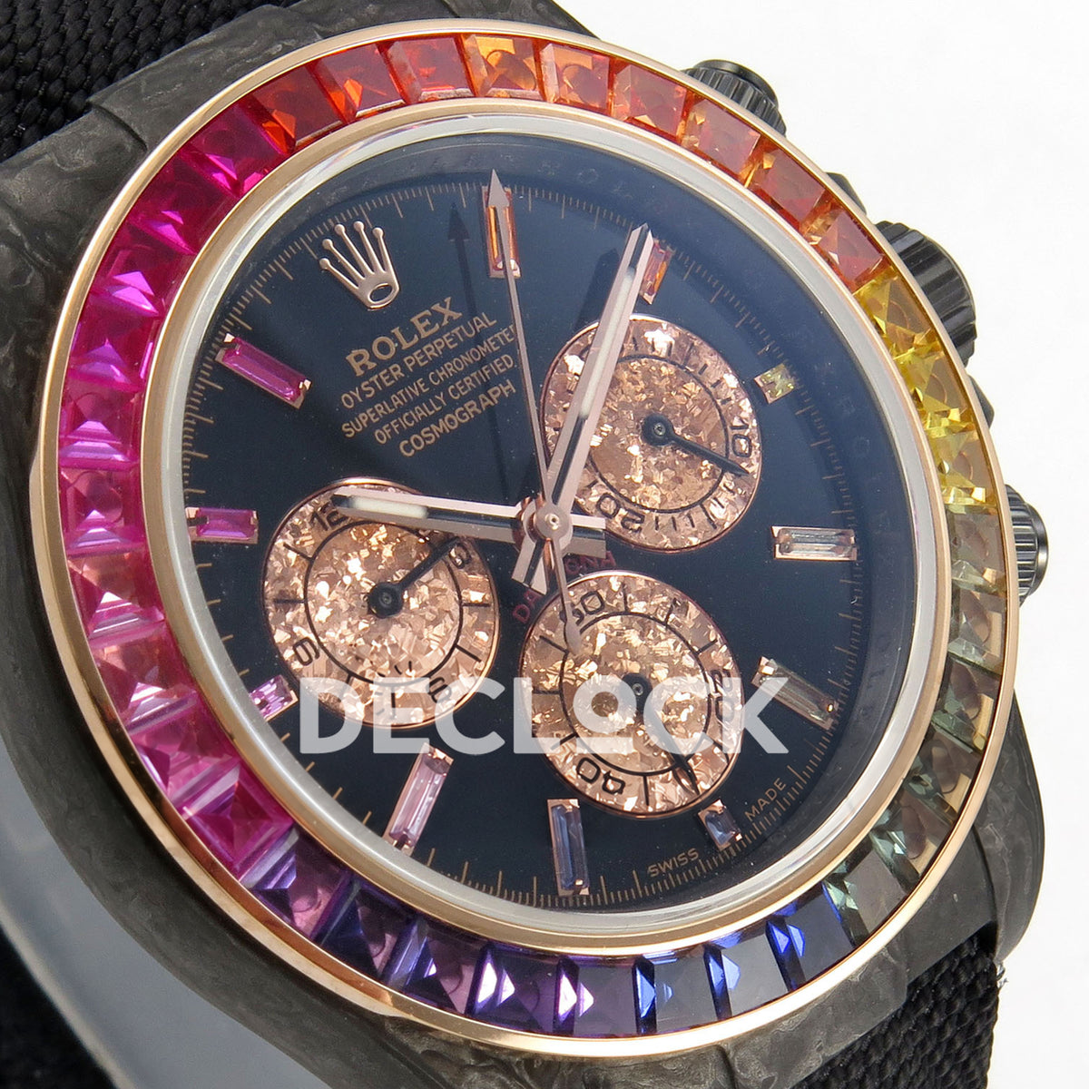 Rolex Daytona Custom DIW Rainbow Black Carbon SONIC SA4130 replica - angled dial