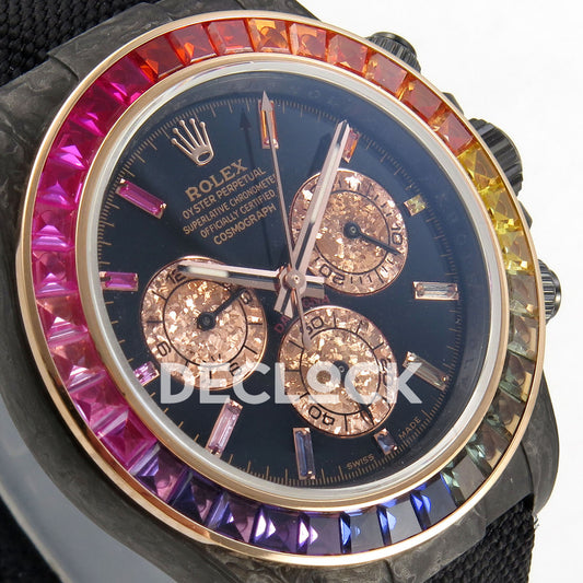 Rolex Daytona Custom DIW Rainbow Black Carbon SONIC SA4130 replica - angled dial