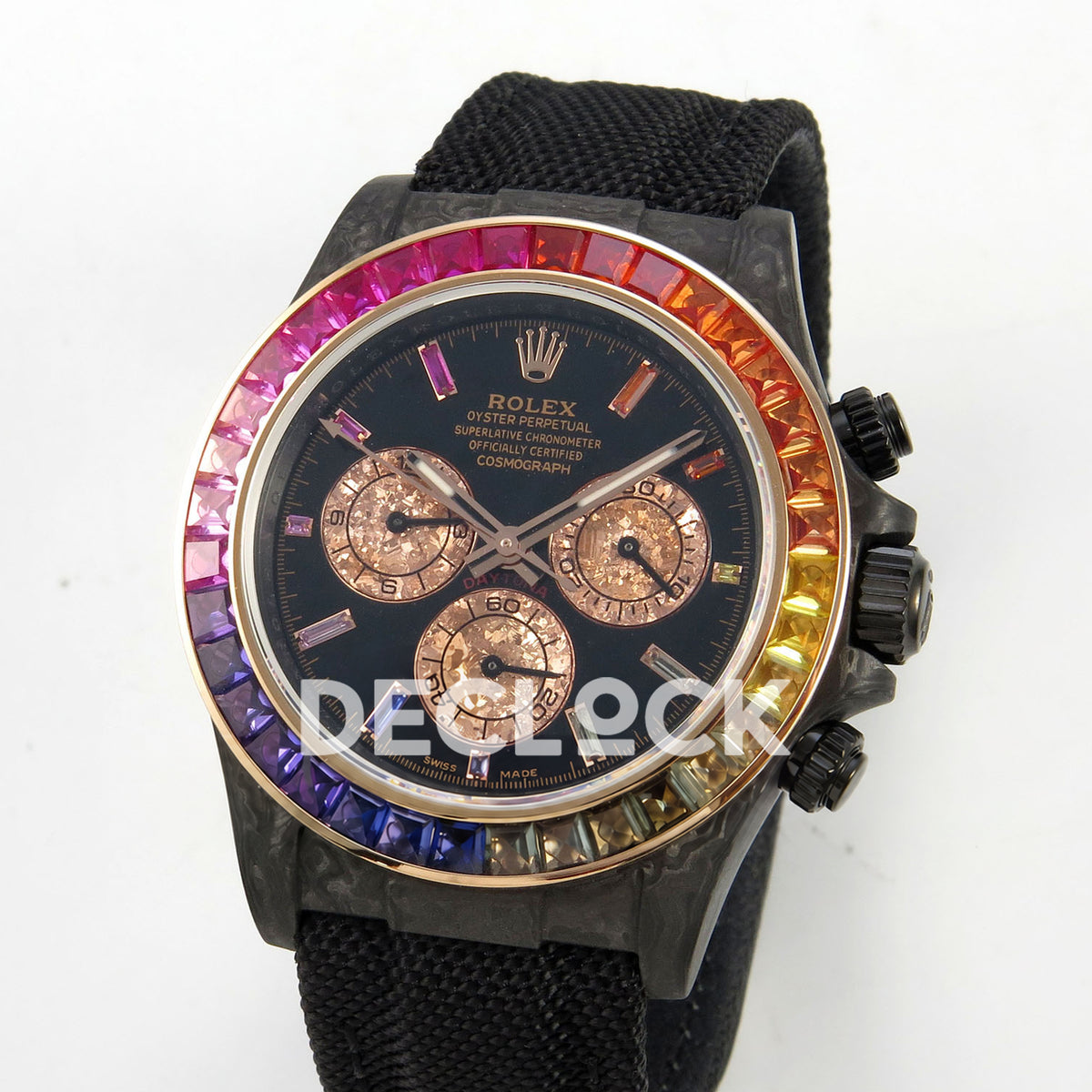 Rolex Daytona Custom DIW Rainbow Black Carbon SONIC SA4130 replica - angled front