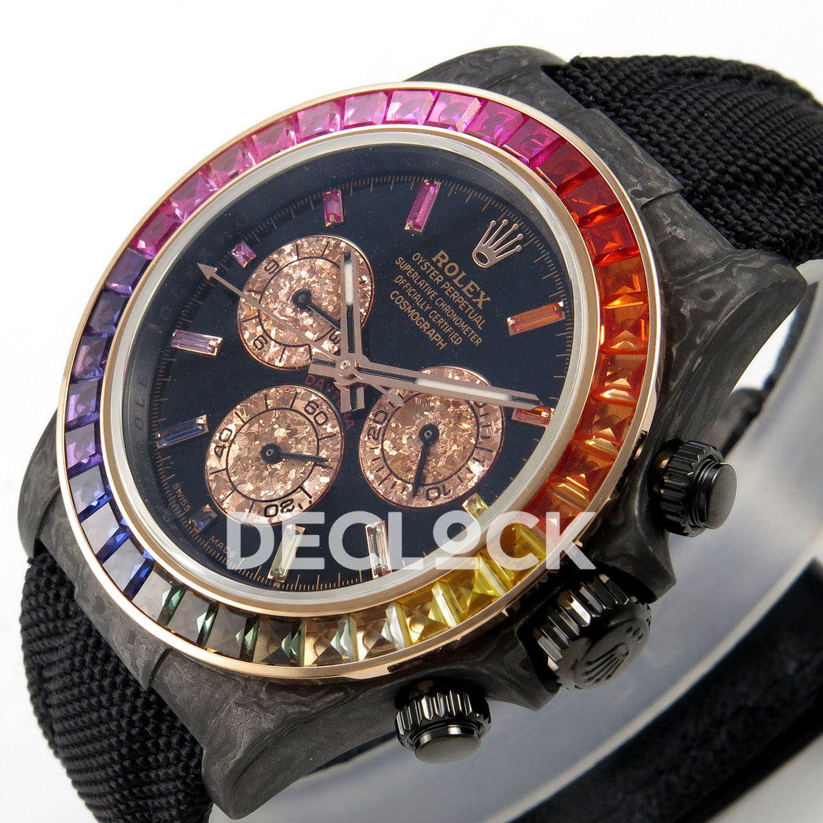 Rolex Daytona Custom DIW Rainbow Black Carbon SONIC SA4130 replica - crown side front