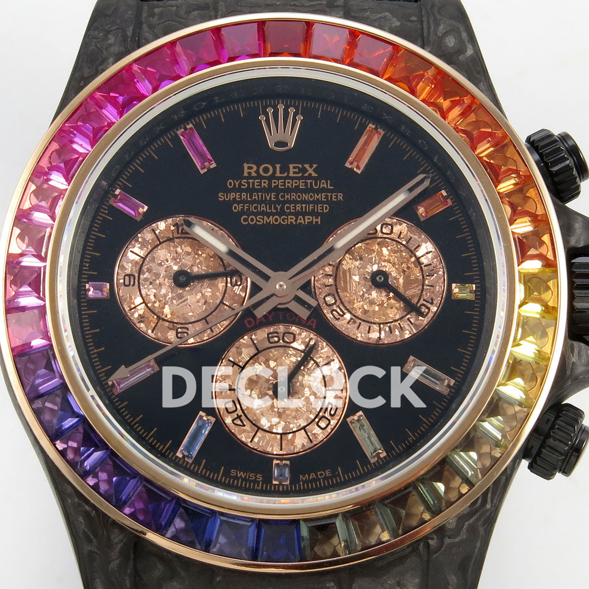Rolex Daytona Custom DIW Rainbow Black Carbon SONIC SA4130 replica - dial close up