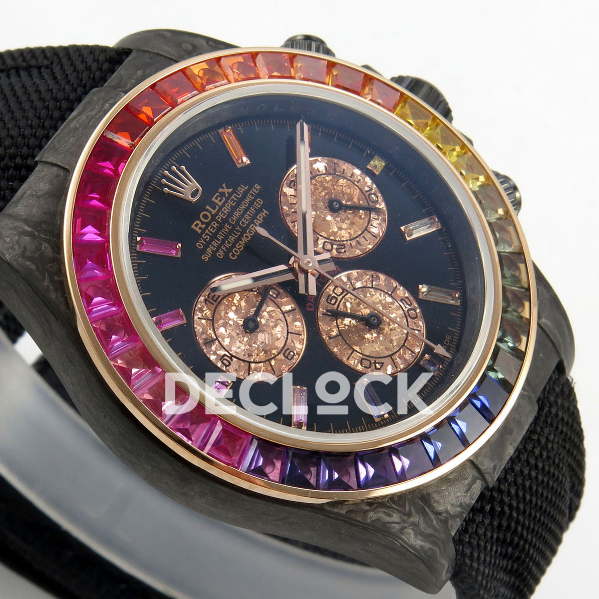 Rolex Daytona Custom DIW Rainbow Black Carbon SONIC SA4130 replica - opposite angled front