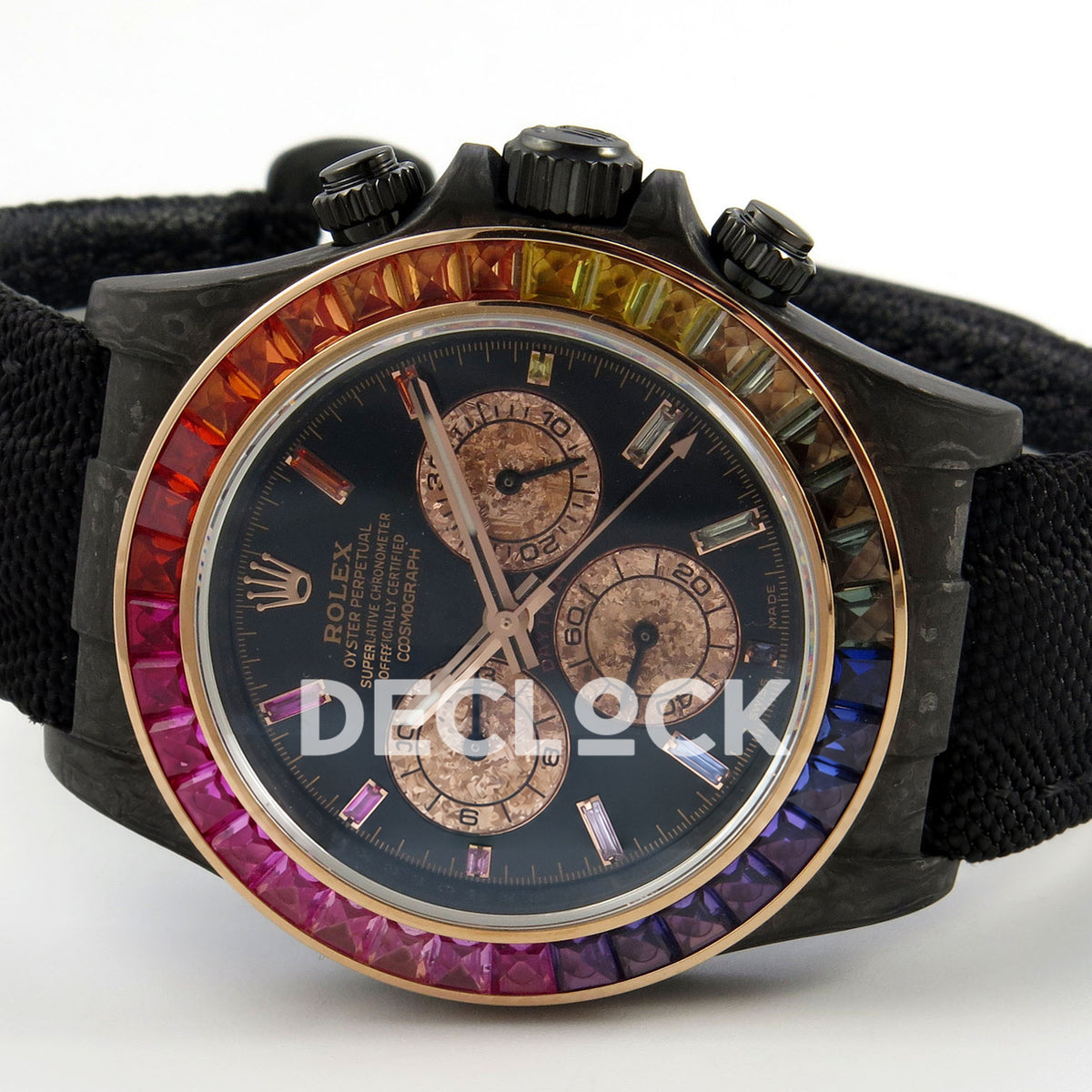 Rolex Daytona Custom DIW Rainbow Black Carbon SONIC SA4130 replica - rotated front