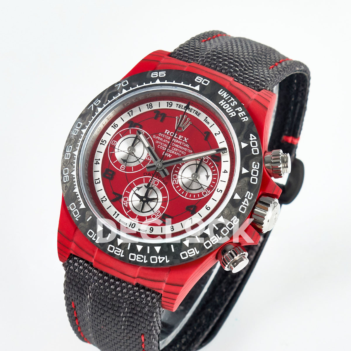 Rolex Daytona Custom DIW Red Carbon Gray Nylon DIWF SH7750 replica - angled front
