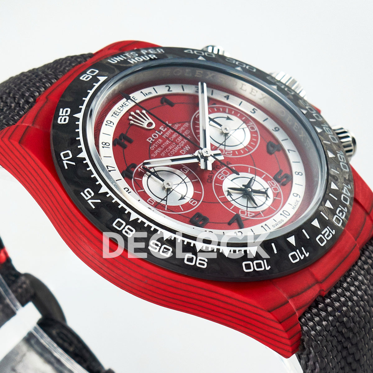 Rolex Daytona Custom DIW Red Carbon Gray Nylon DIWF SH7750 replica - angled left