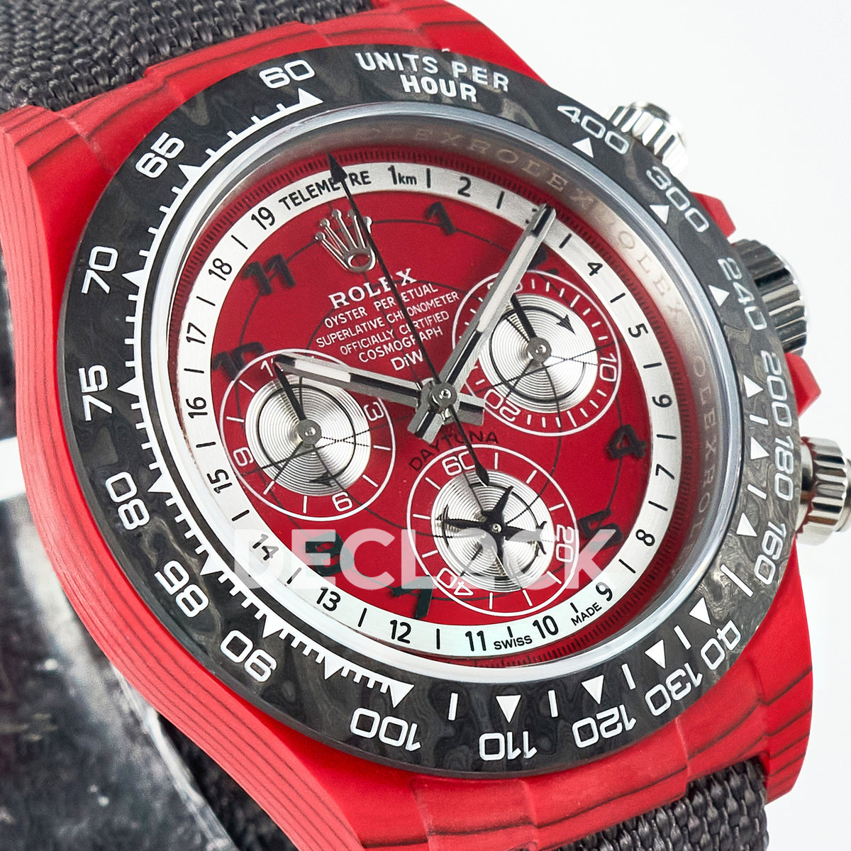 Rolex Daytona Custom DIW Red Carbon Gray Nylon DIWF SH7750 replica - angled right