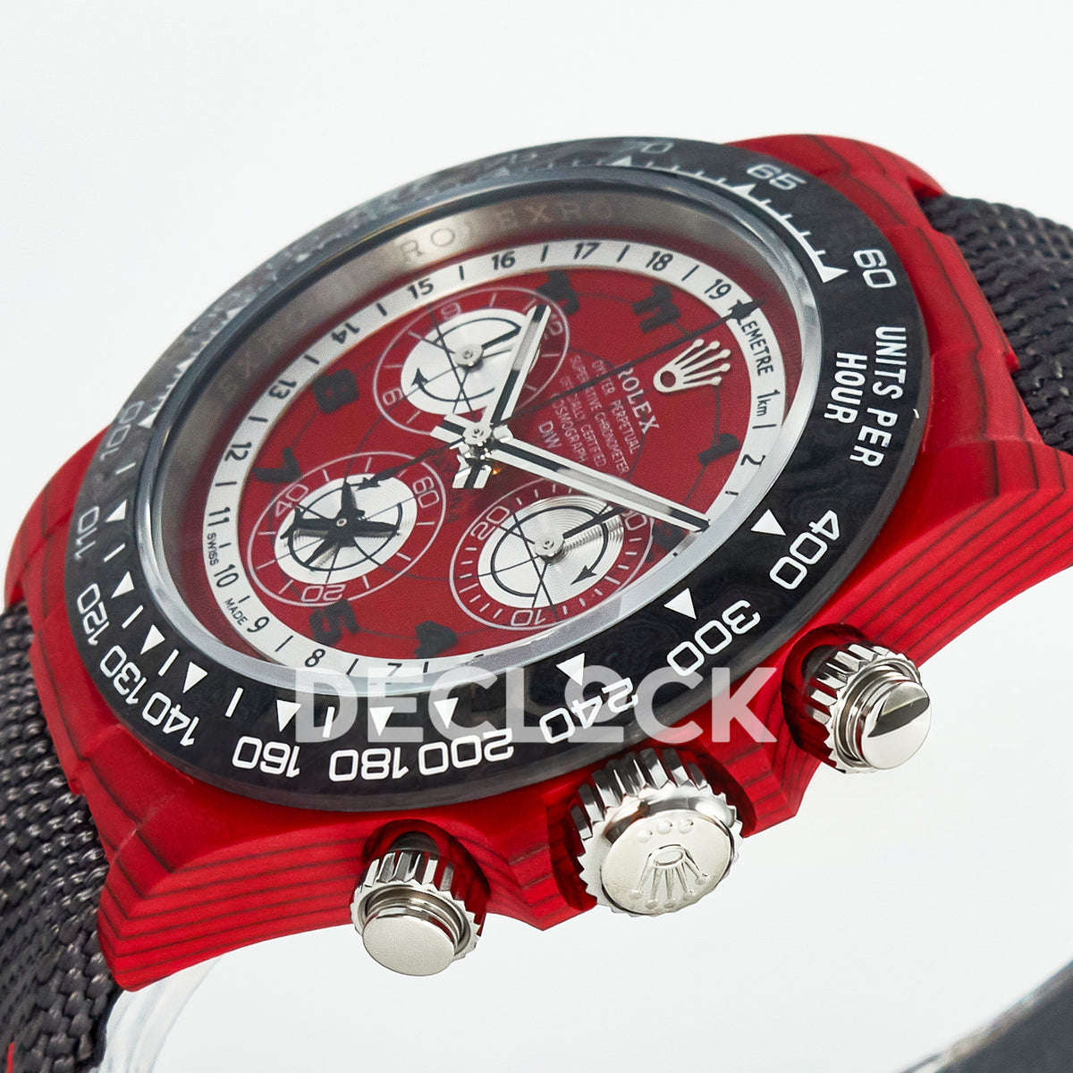 Rolex Daytona Custom DIW Red Carbon Gray Nylon DIWF SH7750 replica - crown side front