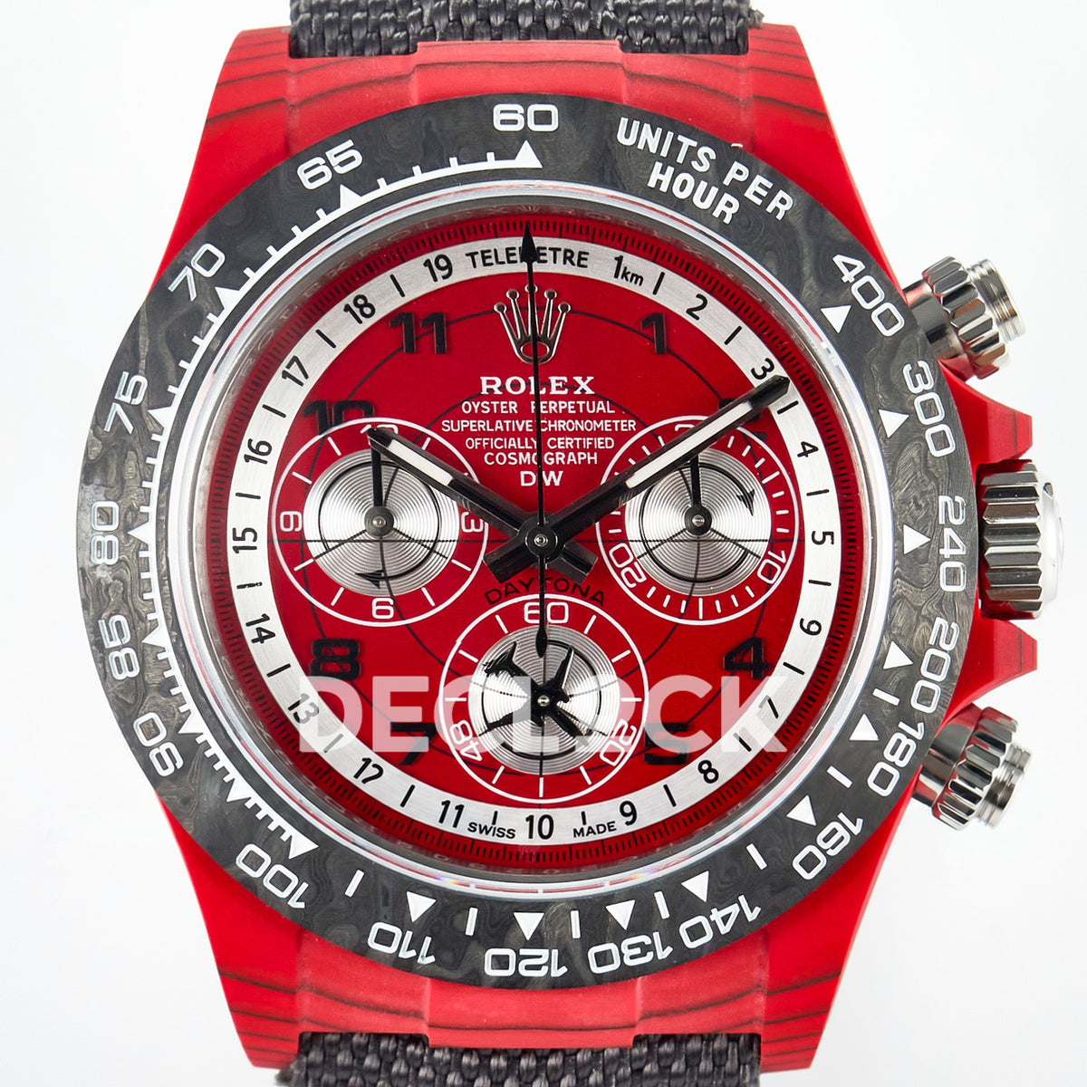 Rolex Daytona Custom DIW Red Carbon Gray Nylon DIWF SH7750 replica - dial close up