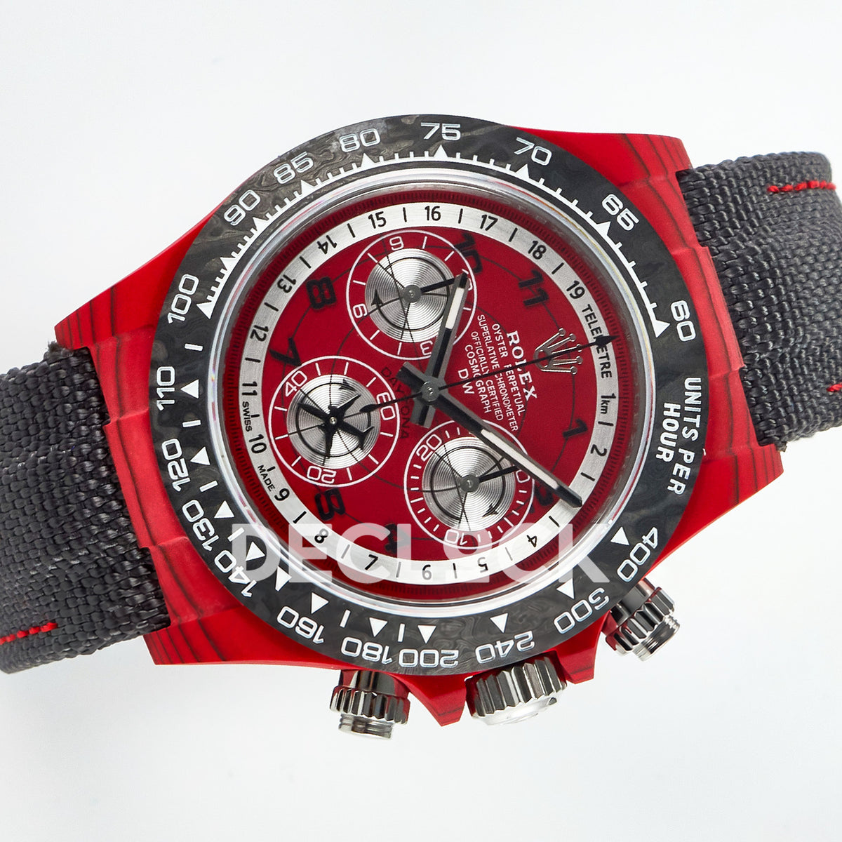 Rolex Daytona Custom DIW Red Carbon Gray Nylon DIWF SH7750 replica - rotated front