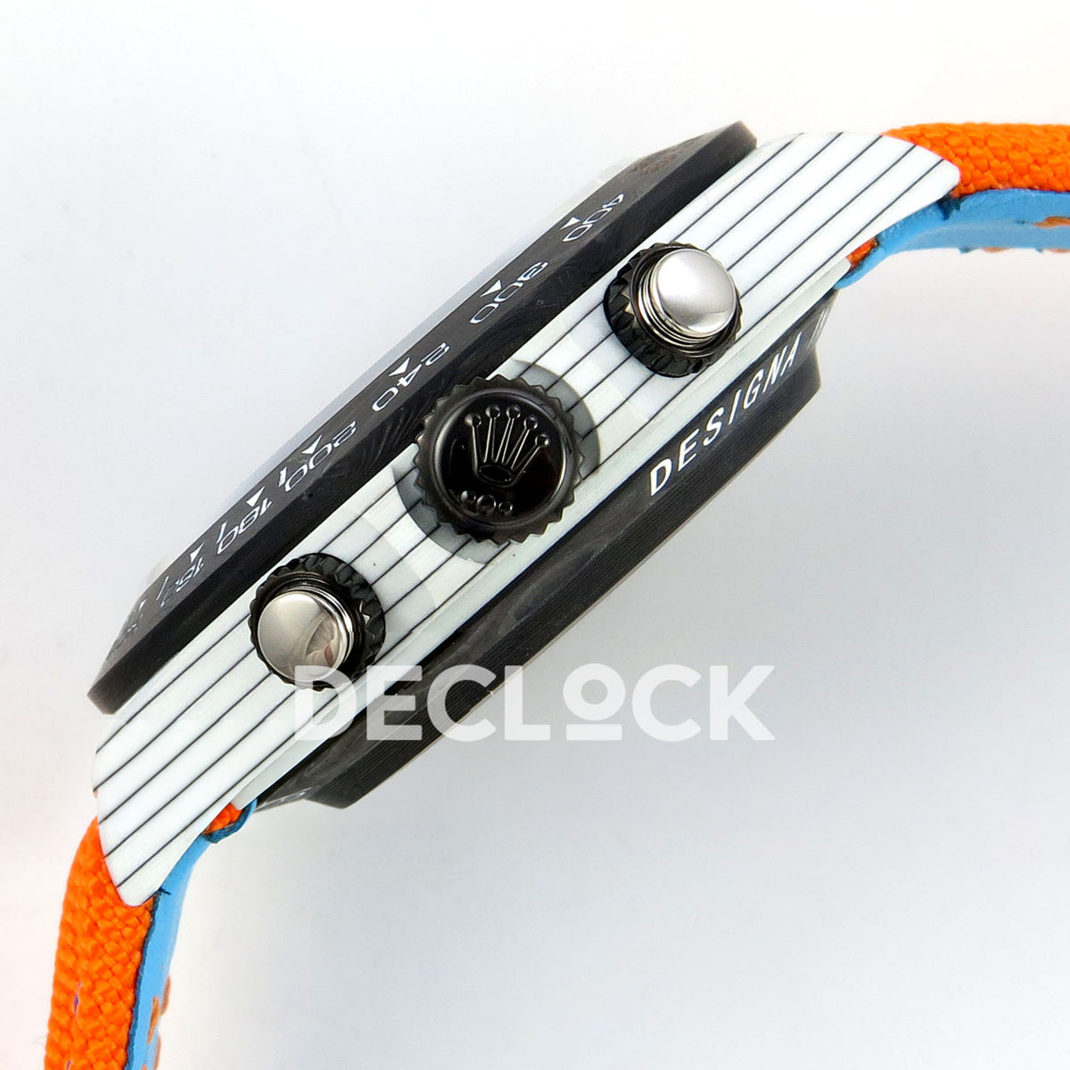 Rolex Daytona Custom DIW Veloce Blue Orange SONIC SA4130 replica - crown and pushers