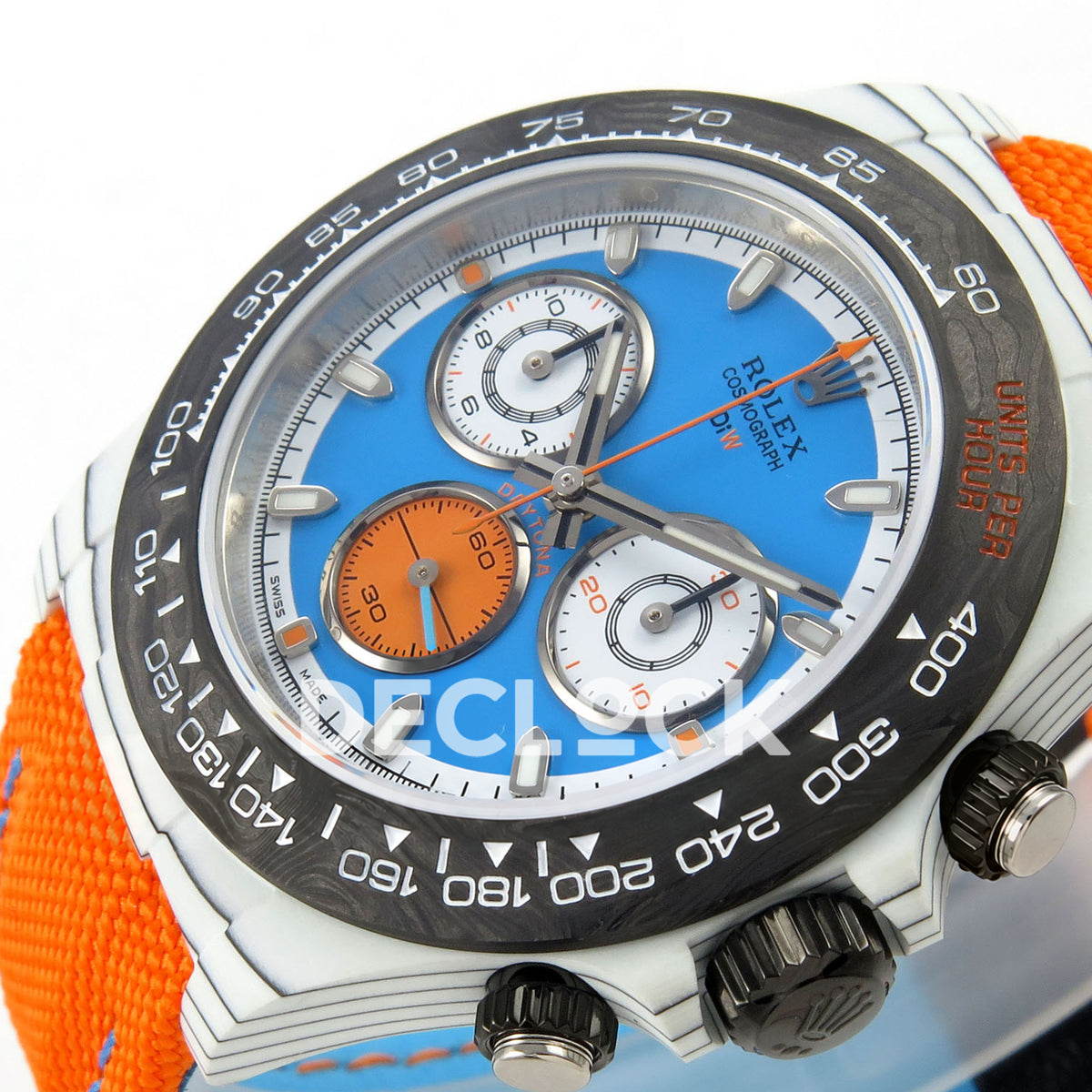 Rolex Daytona Custom DIW Veloce Blue Orange SONIC SA4130 replica - crown side front