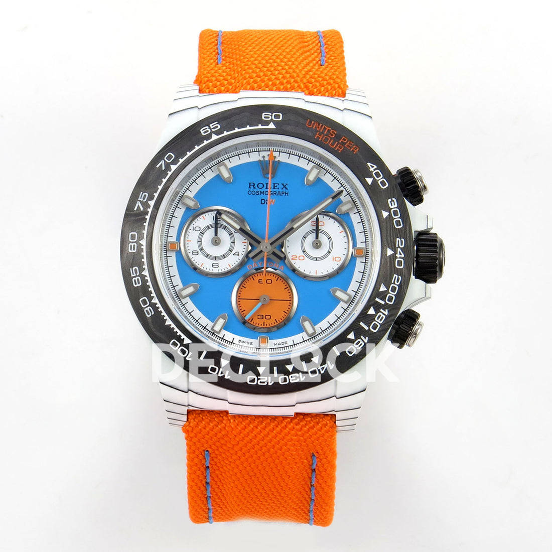 Rolex Daytona Custom DIW Veloce Blue Orange SONIC SA4130 replica - front Custom