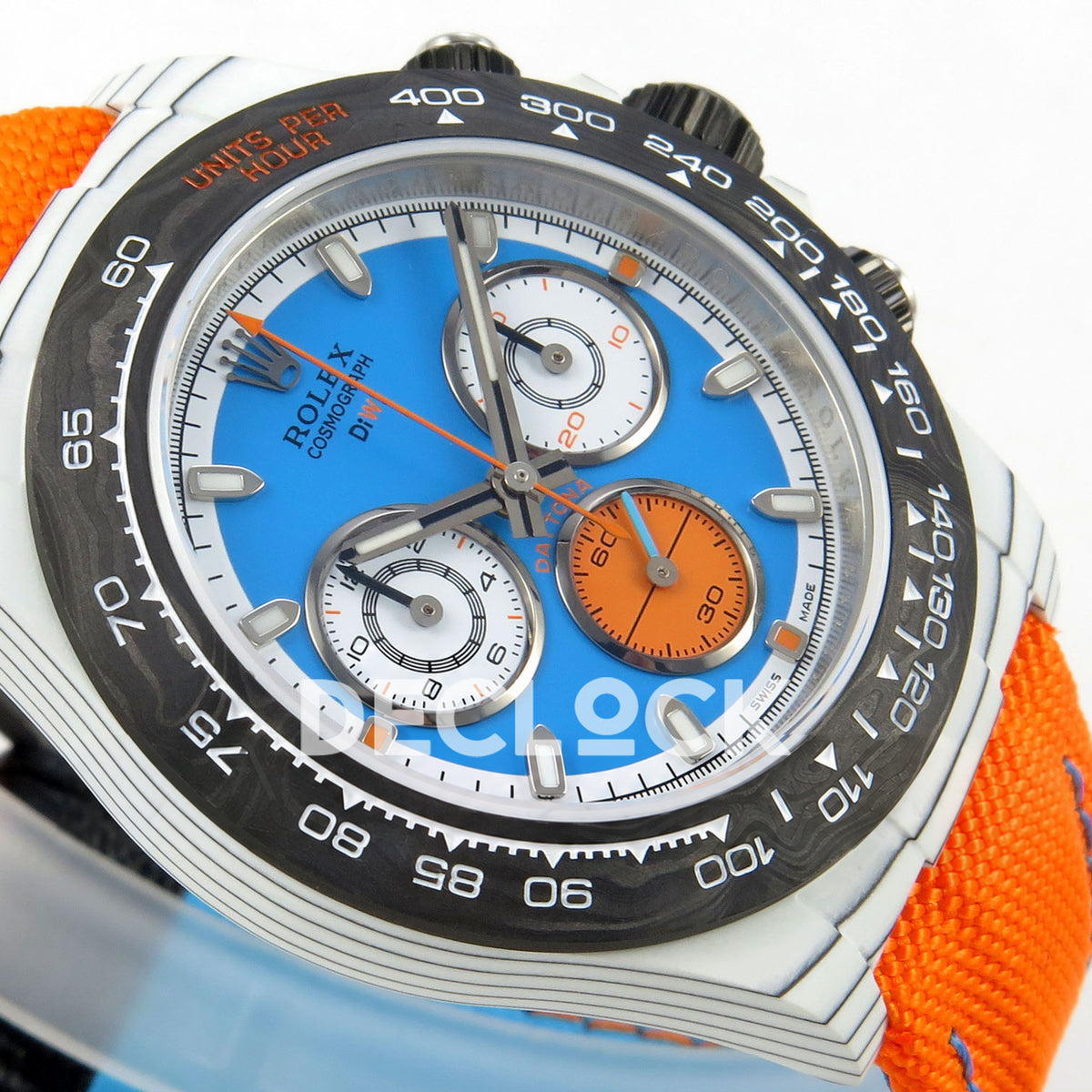 Rolex Daytona Custom DIW Veloce Blue Orange SONIC SA4130 replica - opposite angled front