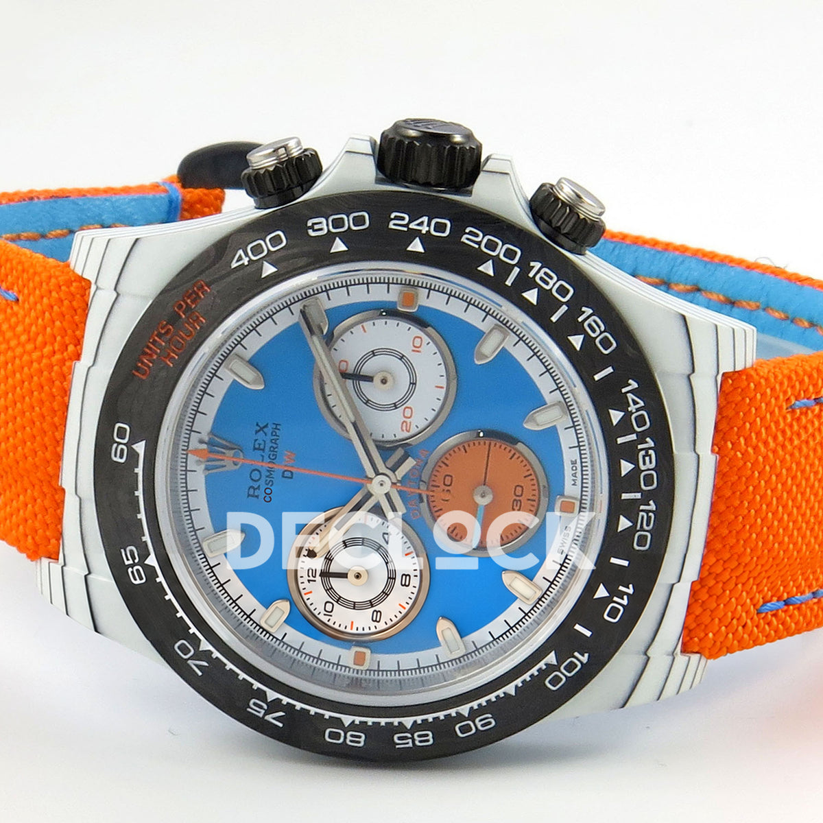 Rolex Daytona Custom DIW Veloce Blue Orange SONIC SA4130 replica - rotated front