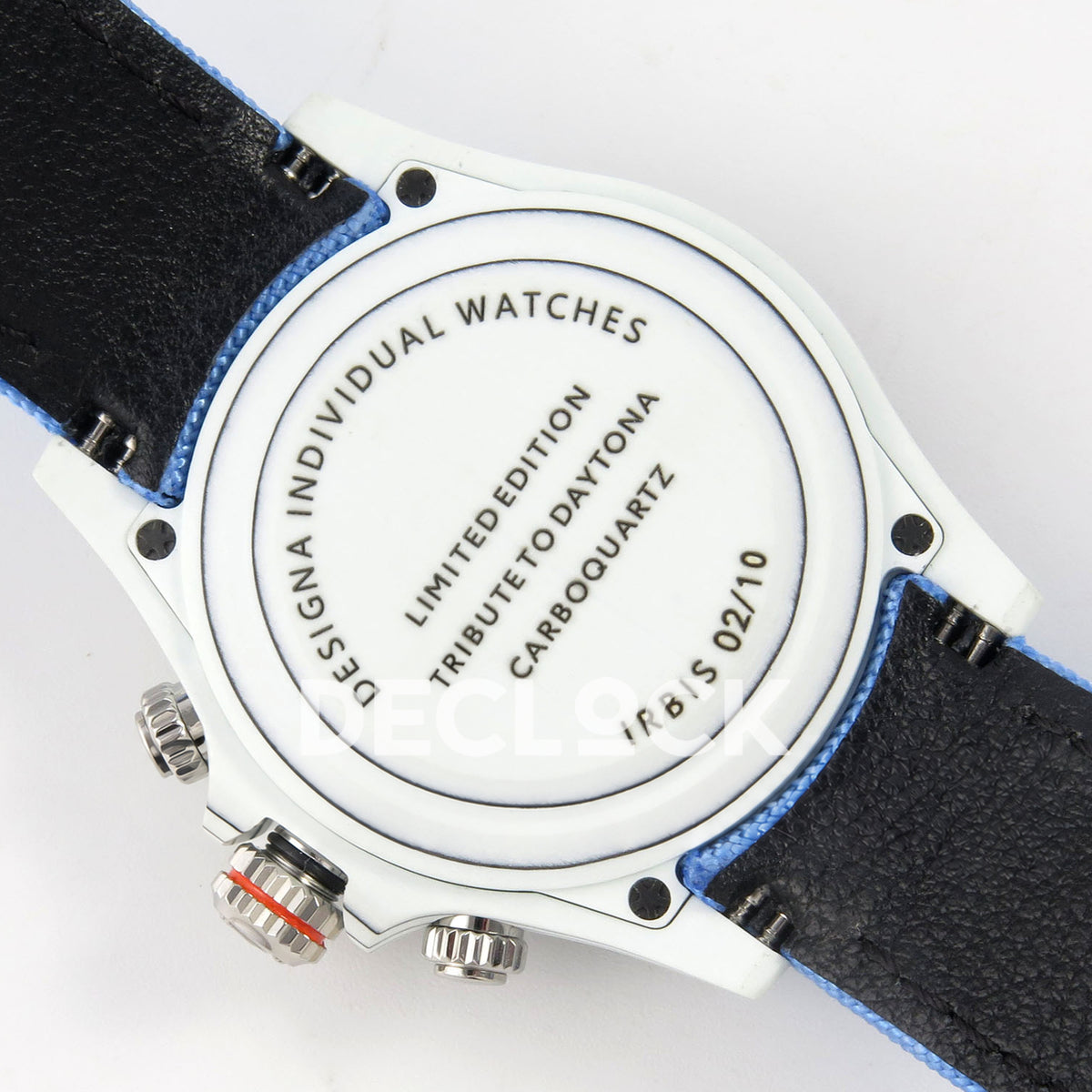 Rolex Daytona Custom DIW White Carbon Black Dial Blue Nylon N6F DD4801 replica - caseback