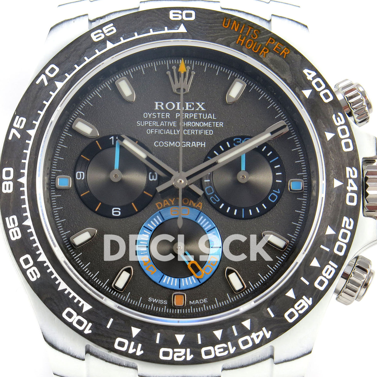 Rolex Daytona Custom DIW White Carbon Black Dial Blue Nylon N6F DD4801 replica - dial close up