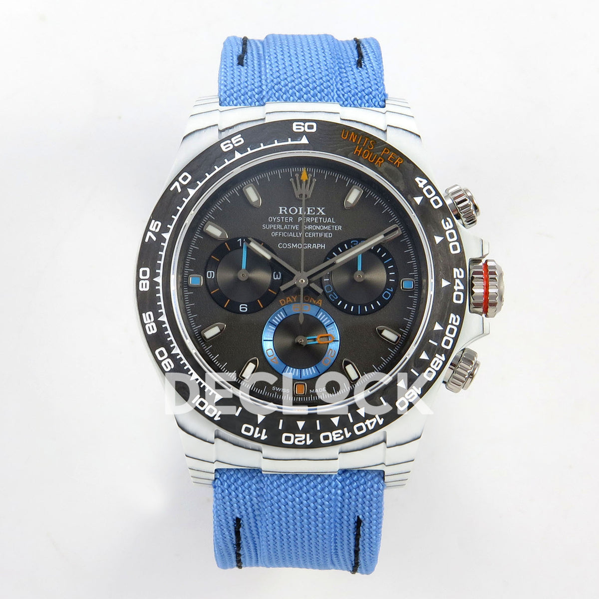 Rolex Daytona Custom DIW White Carbon Black Dial Blue Nylon N6F DD4801 replica - front