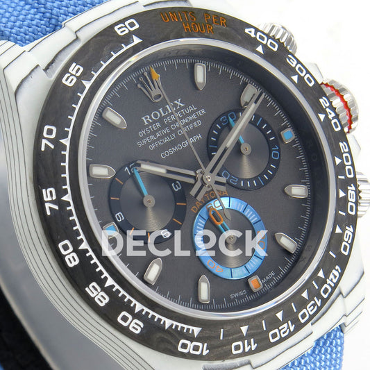 Rolex Daytona Custom DIW White Carbon Black Dial Blue Nylon N6F DD4801 replica - opposite front