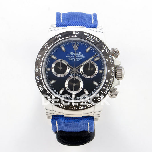 Rolex Daytona Custom DIW White Carbon Blue Black Gradient Dial Blue Nylon ANTF DD4801 replica - front