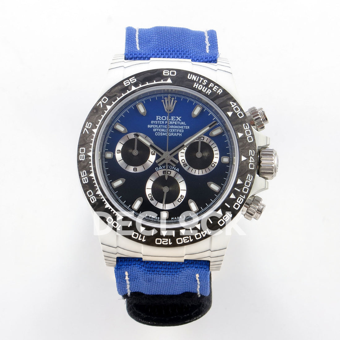 Rolex Daytona Custom DIW White Carbon Blue Black Gradient Dial Blue Nylon ANTF DD4801 replica - front Custom