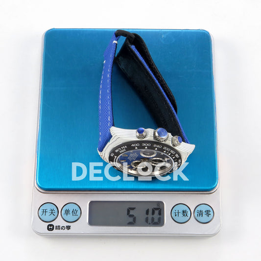 Rolex Daytona Custom DIW White Carbon Blue Black Gradient Dial Blue Nylon ANTF DD4801 replica - weight scale 51g