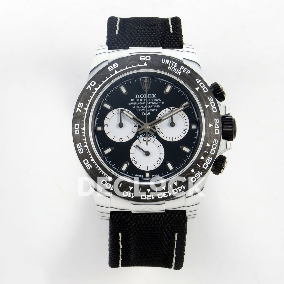 Rolex Daytona Custom DIW White Carbon Blue White Dial Black Nylon N6F DD4801 replica - front