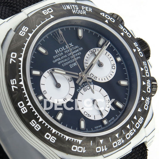 Rolex Daytona Custom DIW White Carbon Blue White Dial Black Nylon N6F DD4801 replica - opposite front
