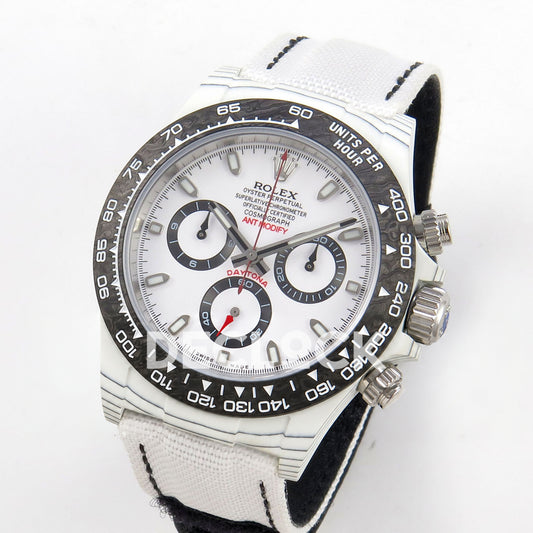 Rolex Daytona Custom DIW White Carbon White Panda Dial ANTF DD4801 replica - three quarter