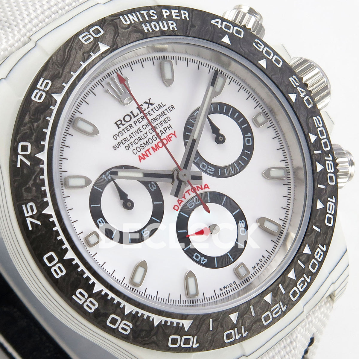 Rolex Daytona Custom DIW White Carbon White Panda Dial ANTF DD4801 replica - dial angle left