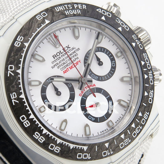 Rolex Daytona Custom DIW White Carbon White Panda Dial ANTF DD4801 replica - dial angle left